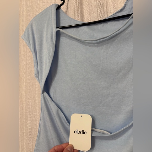 Open Back Baby Tee Baby Blue Top | Soft Girl Y2K Minimal Tee L NWT Low Back - Picture 8 of 9